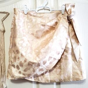 Judith March Wrap Mini Skirt Leopard Print Beige Gold Shimmer Size Large